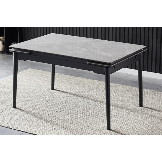 Стол обеденный раскладной BONN II CERAMIC 140(200)*90 серый глянец/черный каркас 1