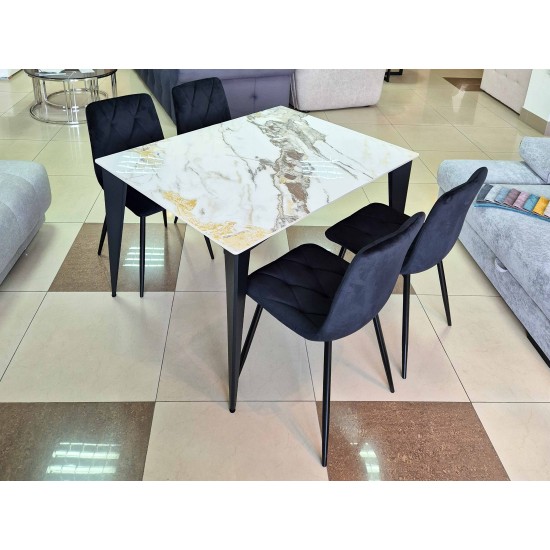Стіл NORMAN CERAMIC 120*90 gold Phoenix глянець / Чорний каркас 9