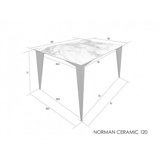Стіл NORMAN CERAMIC 120*90 gold Phoenix глянець / Чорний каркас 3