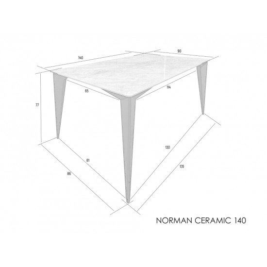 Стіл NORMAN CERAMIC 140*90 Muie White глянець / Чорний каркас 3
