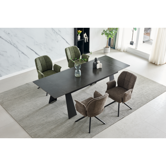 Стол раскладной керамический ARNOLD CERAMIC 180(240)*90 Wic dark grey мат / Черный каркас 3