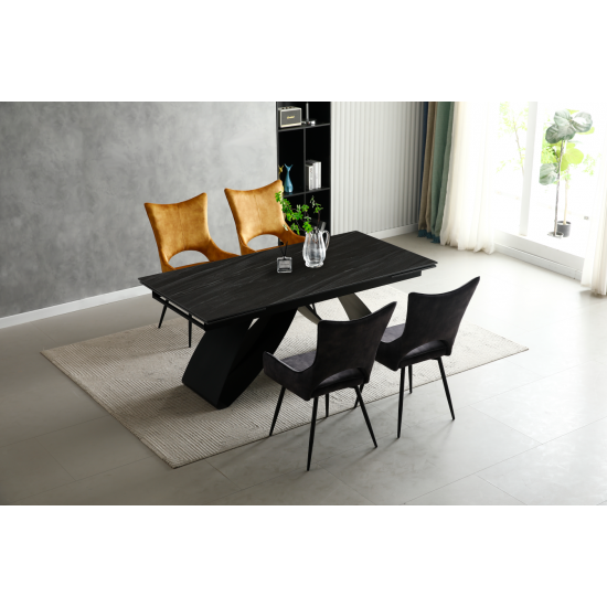 Стол раскладной керамический WILLIAM CERAMIC 180(260)*90 Песчаный камень / Черный каркас 3