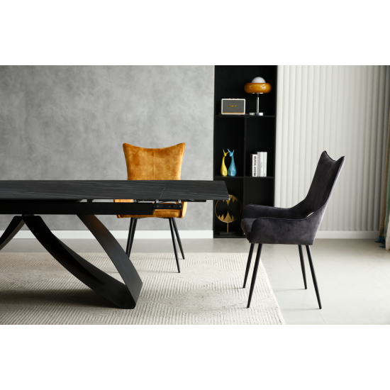 Стол раскладной керамический WILLIAM CERAMIC 180(260)*90 Песчаный камень / Черный каркас 5