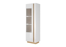 Витрина высокая Арко/Arco 1-дверная 1D1W/60 Белый глянец/дуб грандсон Ш60xВ194 см.