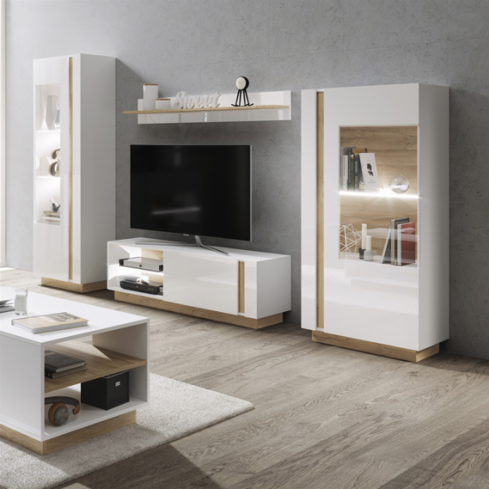 Витрина высокая Арко/Arco 1-дверная 1D1W/60 Белый глянец/дуб грандсон Ш60xВ194 см. 8