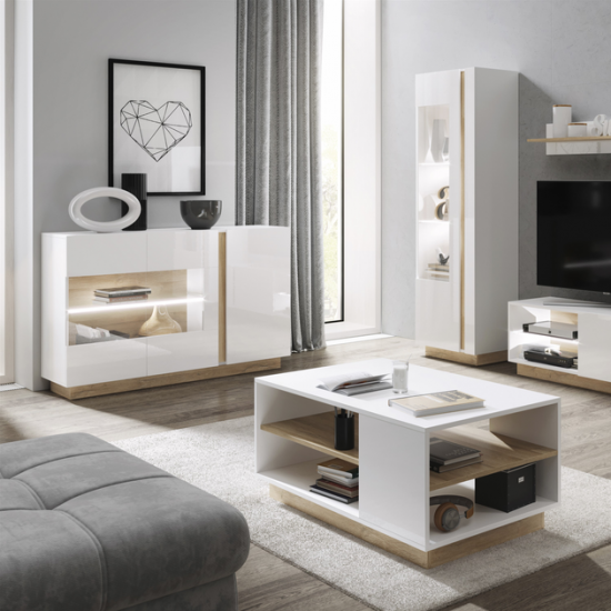 Витрина высокая Арко/Arco 1-дверная 1D1W/60 Белый глянец/дуб грандсон Ш60xВ194 см. 7