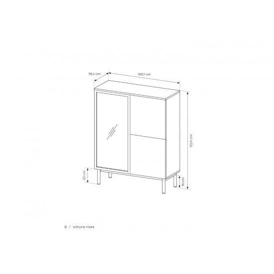 Витрина низкая с подсветкой Ланг/Lang 3-дверная 3D1W/100 Черный/дуб эвок Ш100xВ125 см. 7