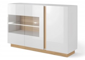 Комод с витриной Арко/Arco 3-дверный 3D2W/138 Белый глянец/дуб грандсон Ш138xВ91 см.