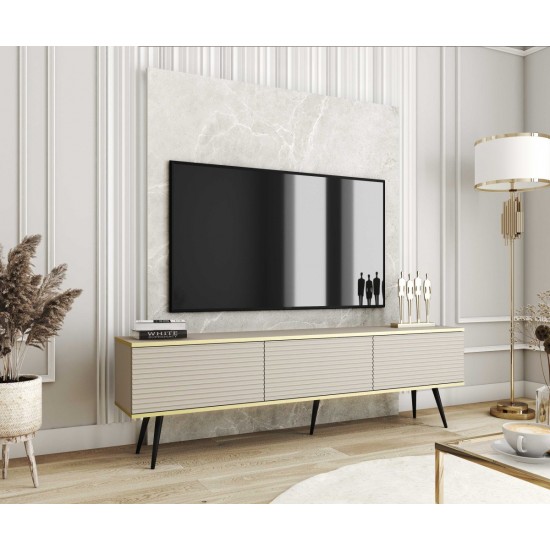 Тумба під телевізор Оро / Oro 3-дверна з чорними ніжками RTV175 MDF Бежевий Ш175xВ53 см. 2