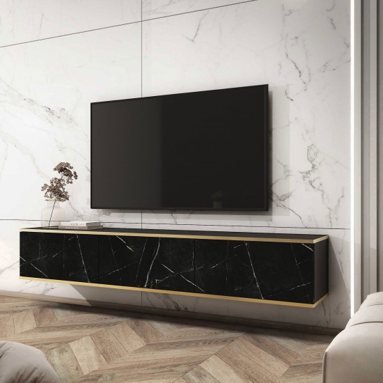 Тумба під телевізор навісна Оро / Oro 3-дверна RTV175 MDF Чорний Ш175xВ30 см. 1