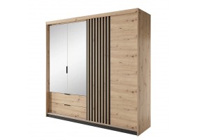 Шафа напівкупе для одягу Таллі / Tally 4-дверна з дзеркалом 4D2S/220 Дуб артизан/антрацит Ш220xВ211 см.