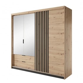 Шафа напівкупе для одягу Таллі / Tally 4-дверна з дзеркалом 4D2S/220 Дуб артизан/антрацит Ш220xВ211 см.