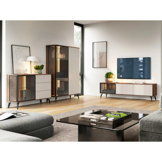 Витрина высокая с подсветкой Вичи / Vici 4-дверная 4D2W/100 Черный/дуб эвок 39х162х103 см. 2