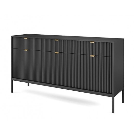 Комод Нова/Nova 3-дверный с 3 ящиками и черными ножками KSZ154 Черный 154х39х83 см. 1