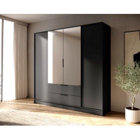 Шкаф для одежды Келли / Kelly 4DL 4-дверный с зеркалом Черный 206х51х200 см.