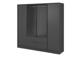 Гардеробная Келли / Kelly 4DRM 4-дверная с центральной прозрачной дверцей и реей Графит 206х51х200 см.