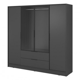 Гардеробная Келли / Kelly 4DRM 4-дверная с центральной прозрачной дверцей и реей Графит 206х51х200 см.