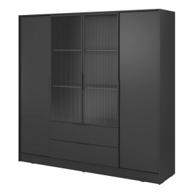 Гардеробная Келли / Kelly 4DRM 4-дверная с центральной прозрачной дверцей и дополнительными полками Черный 206х51х200 см.