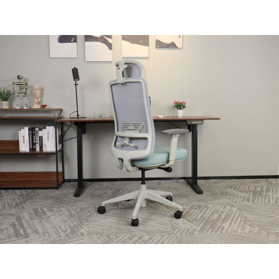 Офисное кресло TERRY серое/зеленая ткань/серый каркас 11