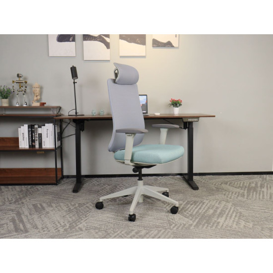 Офисное кресло TERRY серое/зеленая ткань/серый каркас 7