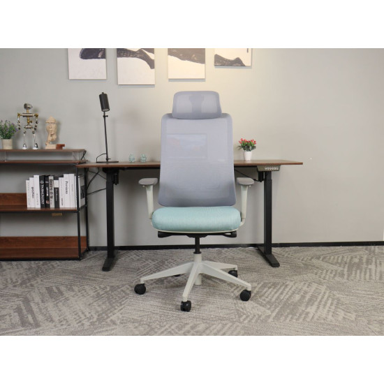 Офисное кресло TERRY серое/зеленая ткань/серый каркас 9