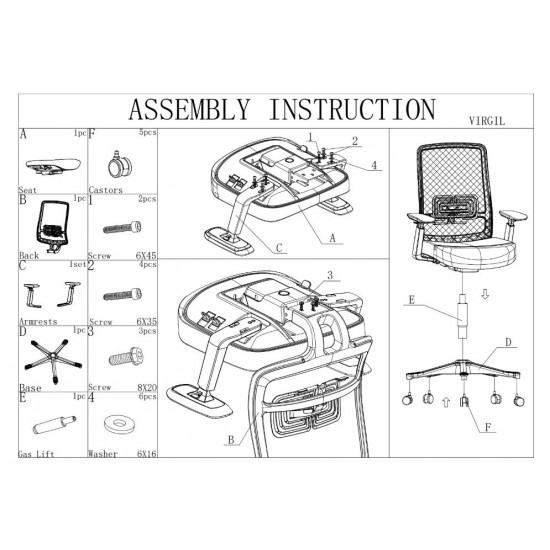 Кресло офисное VIRGIL черная ткань/черный каркас 8