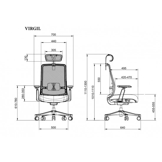 Кресло офисное VIRGIL черная ткань/черный каркас 7
