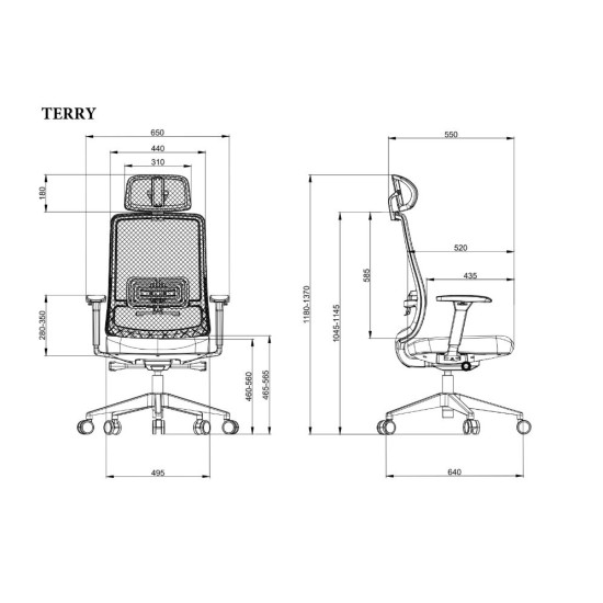 Офисное кресло TERRY черное/синяя ткань/черный каркас 10