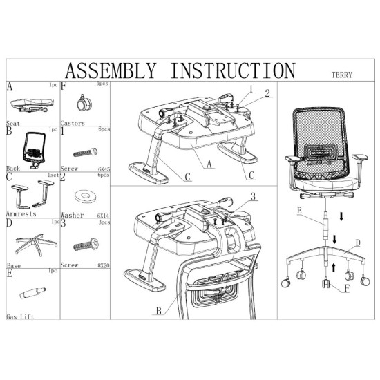 Офисное кресло TERRY черное/синяя ткань/черный каркас 11
