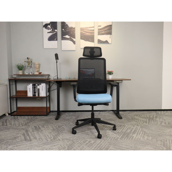 Офисное кресло TERRY черное/синяя ткань/черный каркас 7