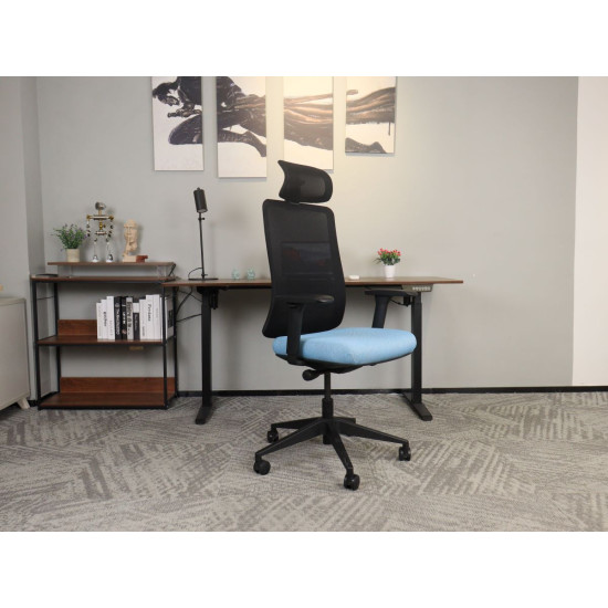 Офисное кресло TERRY черное/синяя ткань/черный каркас 6