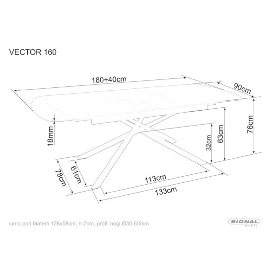 Стол обеденный раскладной VECTOR CERAMIC 160(200)*90 черный VECTORC160 9