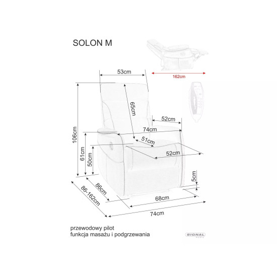 Крісло-реклайнер розкладне SOLON M VELVET (функція масажу) цинамон BL.4215 SOLONMVCY 7