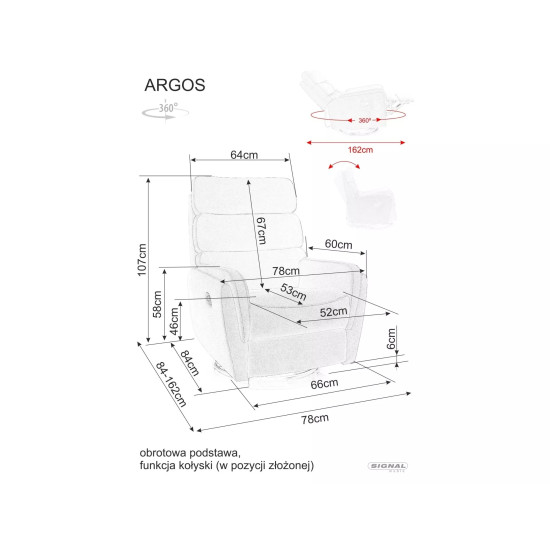 Кресло-реклайнер раскладное ARGOS VELVET серое BL.14 ARGOSVSZ 6