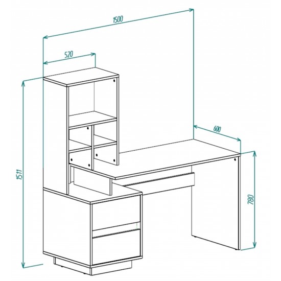 Компьютерный стол HECTOR_B/G_L 150х60 Белый бриллиант / Гикори рокфорд светлый 5