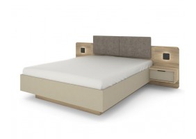 Кровать (каркас) Летто / Letto 160 двуспальная с тумбами прикроватными и подсветкой Дуб терра темный/серый каменный