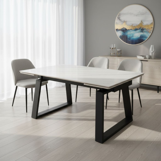 Стіл обідній розкладний BERNARD CERAMIC 140(200)*90 білий мат/чорний 2