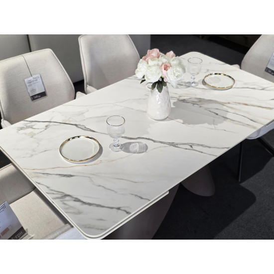 Обеденный раскладной стол AGNES CERAMIC 160(240)*90 белый позолоченный мат/коричневый 12