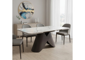 Стіл обідній розкладний AGNES CERAMIC 160(240)*90 білий позолочений мат/коричневий