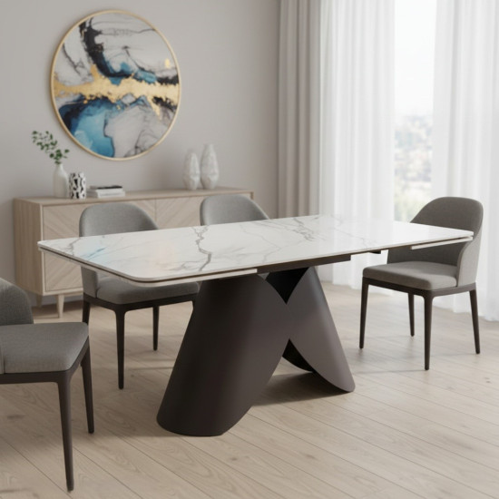 Обеденный раскладной стол AGNES CERAMIC 160(240)*90 белый позолоченный мат/коричневый 1