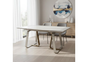 Стіл обідній розкладний BIANCO LUXE CERAMIC 160(240)*90 білий мат/білий+золото