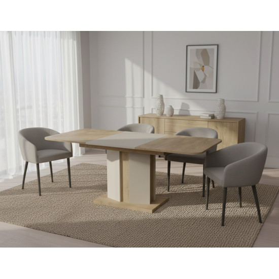 Обеденный стол раскладной CRYSTAL D/S 120(150-180)х80 дуб кремона котта/стоун бейж 2