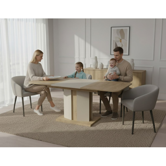 Обеденный стол раскладной CRYSTAL D/S 120(150-180)х80 дуб кремона котта/стоун бейж 3