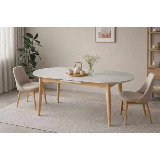 Раскладной обеденный стол ALBERTO CERAMIC 160(200) × 90, бежевый матовый / дерево 2