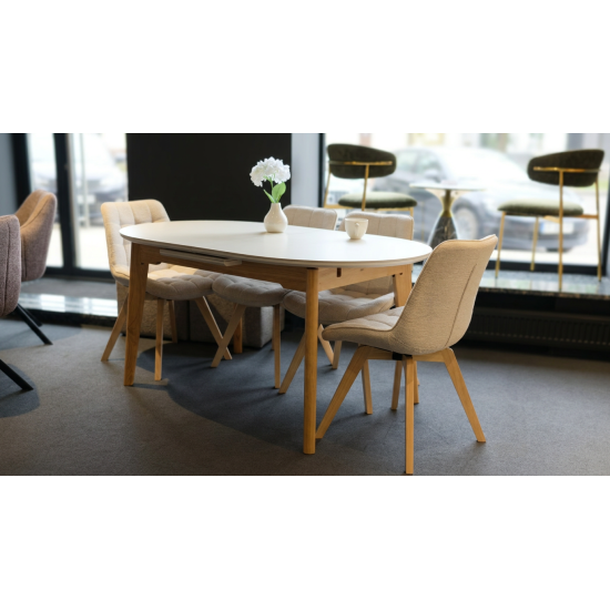 Раскладной обеденный стол ALBERTO CERAMIC 160(200) × 90, бежевый матовый / дерево 9