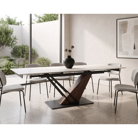 Стол FERNANDO CERAMIC 140(200)*90 бежевый/темный орех 2