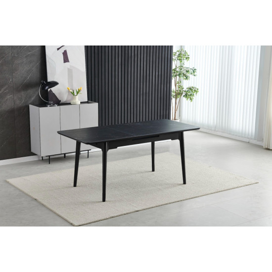 Стол обеденный раскладной BERLIN CERAMIC 111(140)*75 черный мат / черный каркас 5