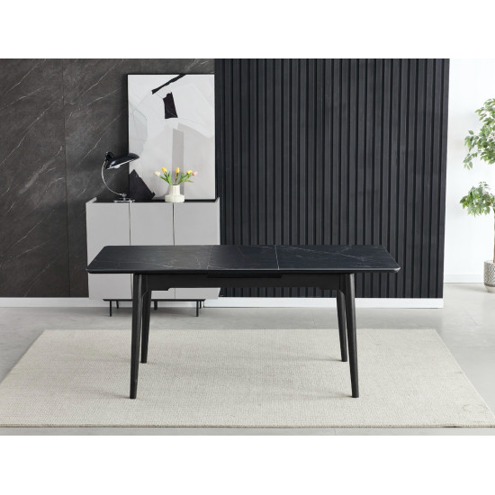 Стол обеденный раскладной BERLIN CERAMIC 111(140)*75 черный мат / черный каркас 4