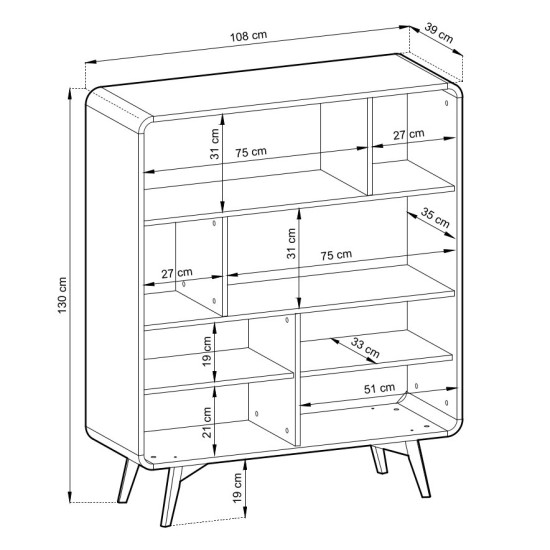 Стеллаж Perfect Home Helion RG108 108x39x130 см дуб Виченца 4 полки 2 дверцы 7