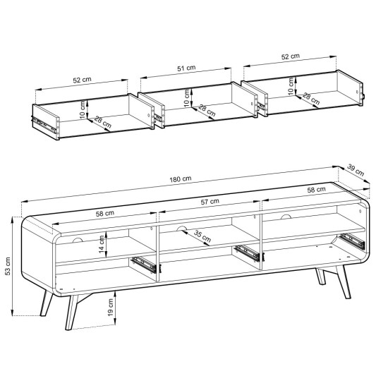 Тумба під ТВ Perfect Home Helion RTV180 180x39x53 см дуб Віченца 3 шухляди 7